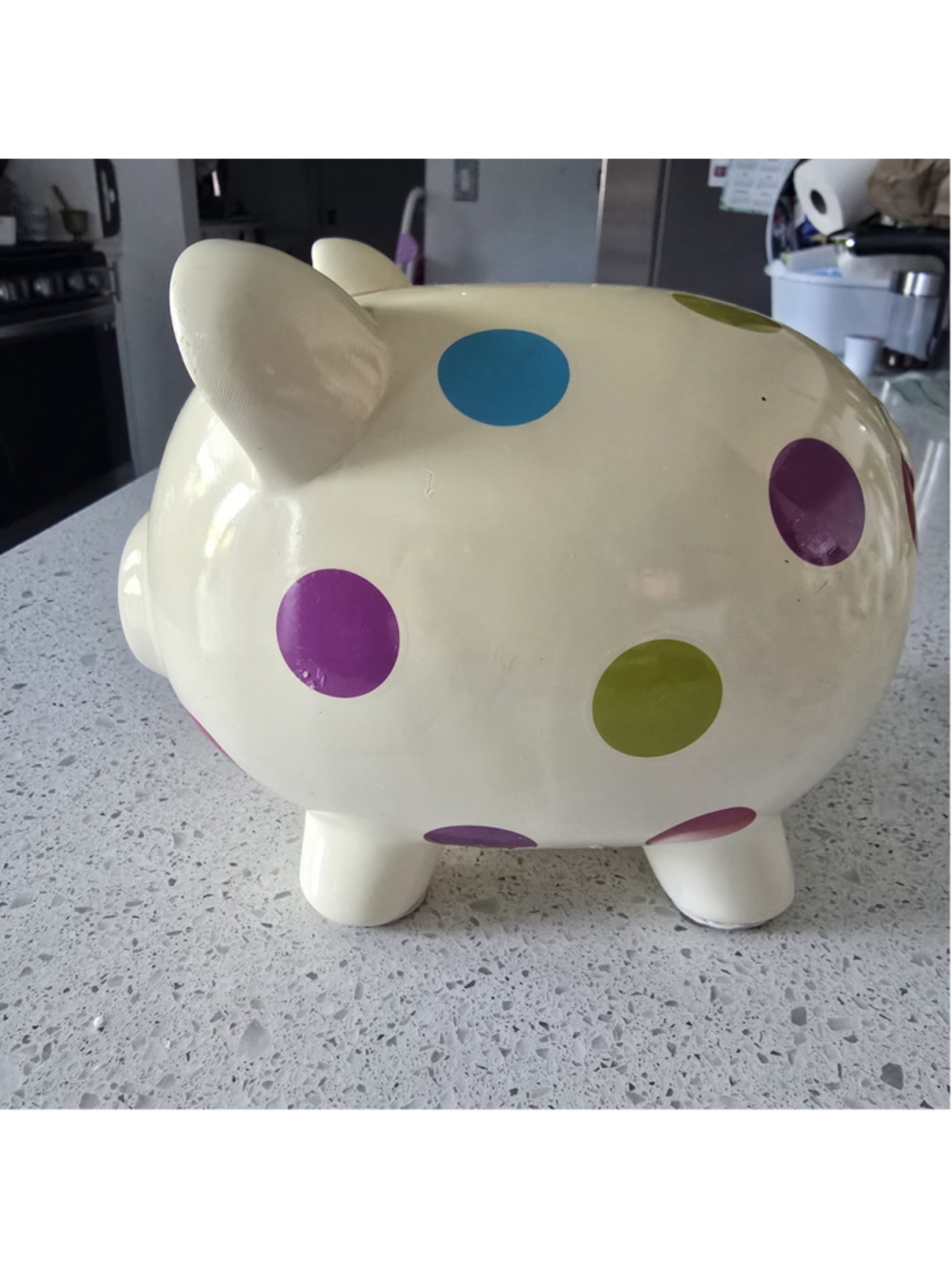 Large Vintage Ceramic Piggy Bank Colorful Polka Dots Nursery Decor